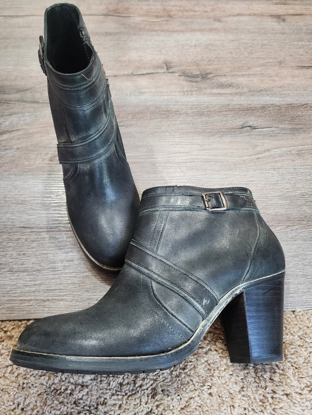 Women New Ariat Leather Heel Bootie Boots Grey 9